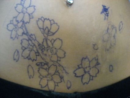 Cherry Blossom Lower Stomach Tattoo
